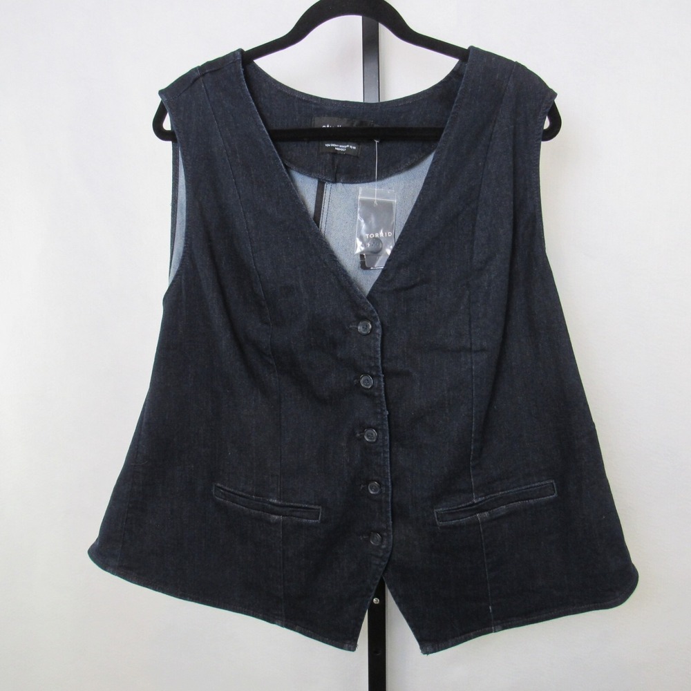 Torrid Studio Blue Denim Tailored Vest Stretch Dark Denim Plus Size 4X NWT - Picture 2 of 8